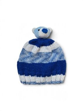 DMC Top This! Blue White Hand Knit 3D Plush Polar Bear Animal Toque Beanie 2-4T